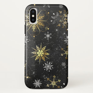 Xmas Golden Snowflakes on Black Background iPhone XS Case