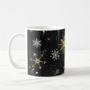 Xmas Golden Snowflakes on Black Background Coffee Mug
