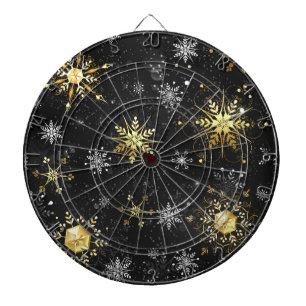 Xmas Golden Snowflakes on Black Background Dartboard