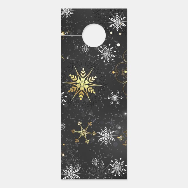 Xmas Golden Snowflakes on Black Background Door Hanger (Front)