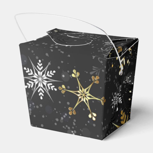 Xmas Golden Snowflakes on Black Background Favour Box (Back Side)