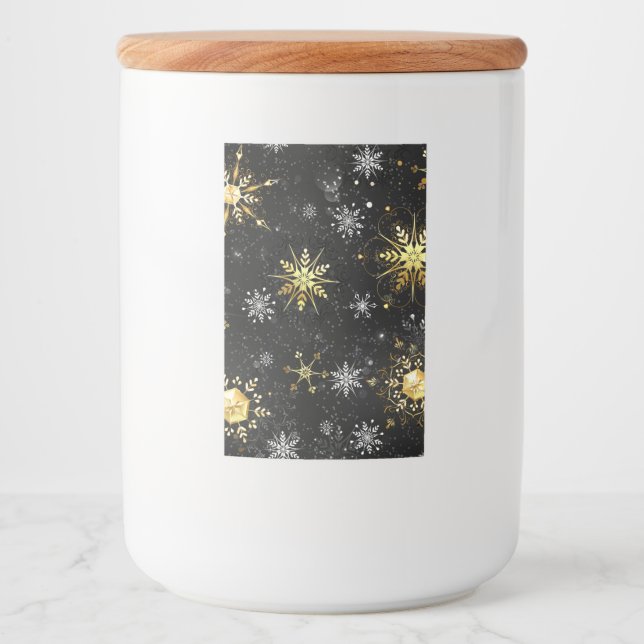 Xmas Golden Snowflakes on Black Background Food Label (Front)