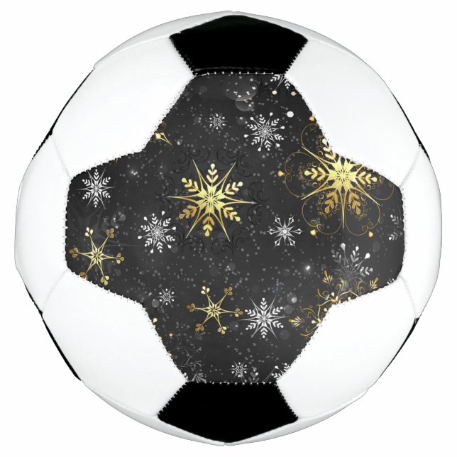 Xmas Golden Snowflakes on Black Background Football (Front)