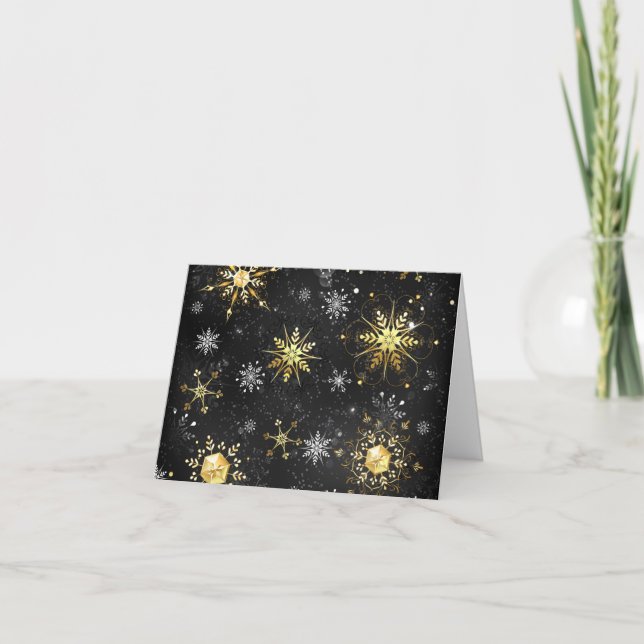 Xmas Golden Snowflakes on Black Background Invitation (Front)