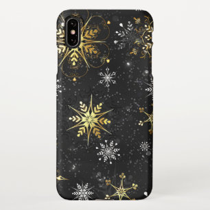 Xmas Golden Snowflakes on Black Background iPhone XS Max Case