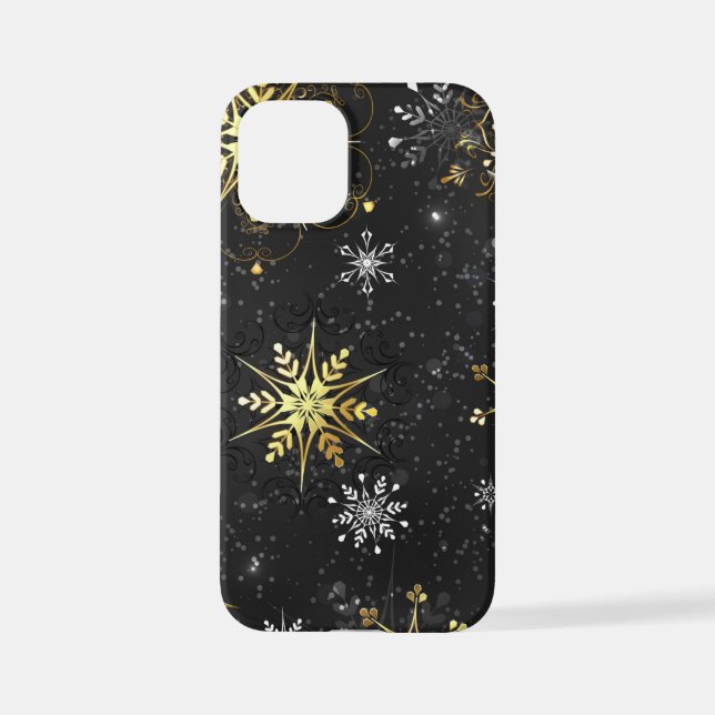 Xmas Golden Snowflakes on Black Background iPhone Case (Back)