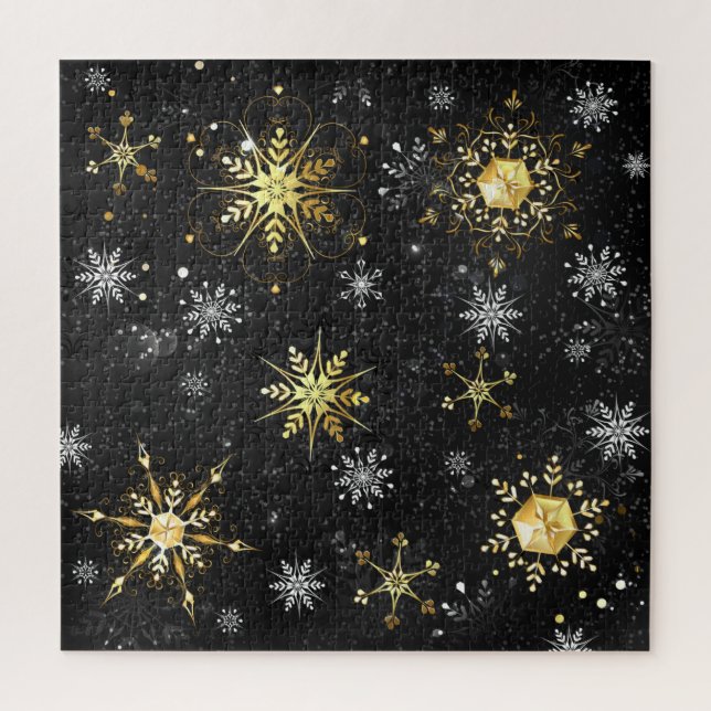 Xmas Golden Snowflakes on Black Background Jigsaw Puzzle (Vertical)
