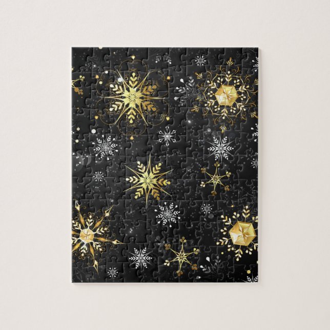 Xmas Golden Snowflakes on Black Background Jigsaw Puzzle (Vertical)