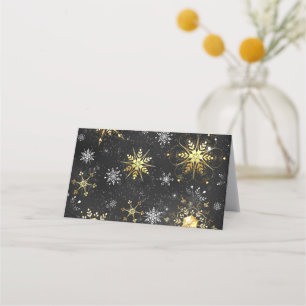 Xmas Golden Snowflakes on Black Background Loyalty Card