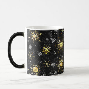 Xmas Golden Snowflakes on Black Background Magic Mug