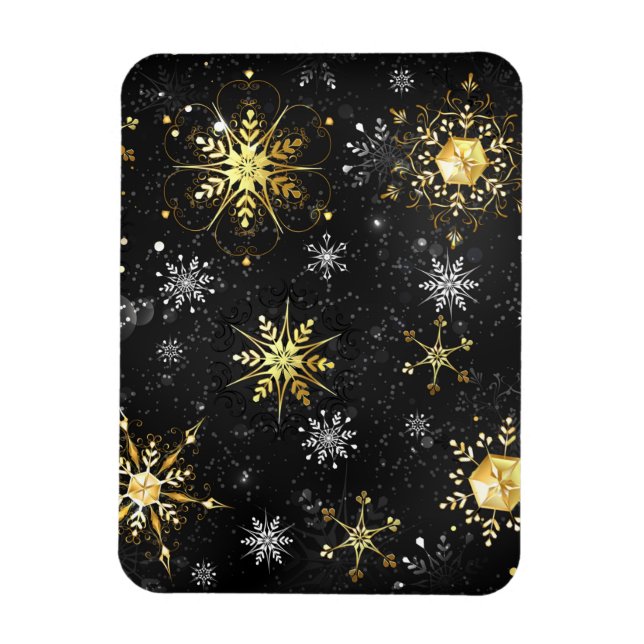 Xmas Golden Snowflakes on Black Background Magnet (Vertical)
