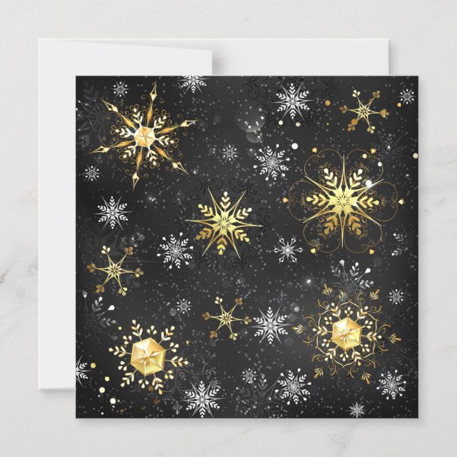 Xmas Golden Snowflakes on Black Background Magnetic Invitation (Front)