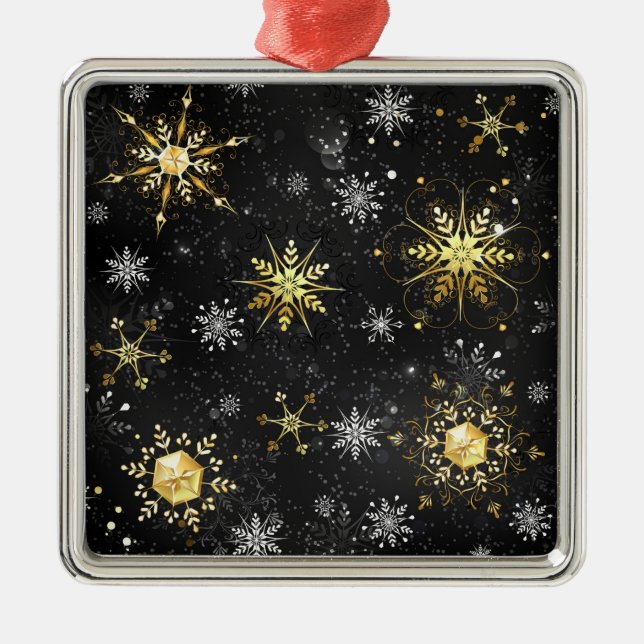 Xmas Golden Snowflakes on Black Background Metal Tree Decoration (Front)