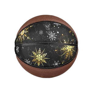 Xmas Golden Snowflakes on Black Background Mini Basketball