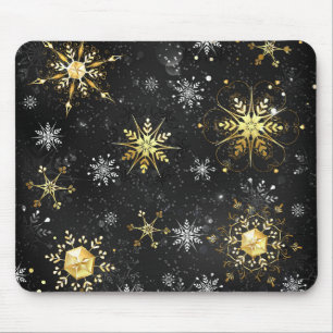 Xmas Golden Snowflakes on Black Background Mouse Mat