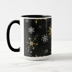 Xmas Golden Snowflakes on Black Background Mug