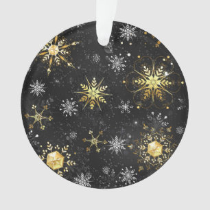 Xmas Golden Snowflakes on Black Background Ornament