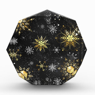 Xmas Golden Snowflakes on Black Background Photo Block