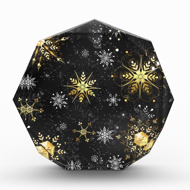 Xmas Golden Snowflakes on Black Background Photo Block (Front)