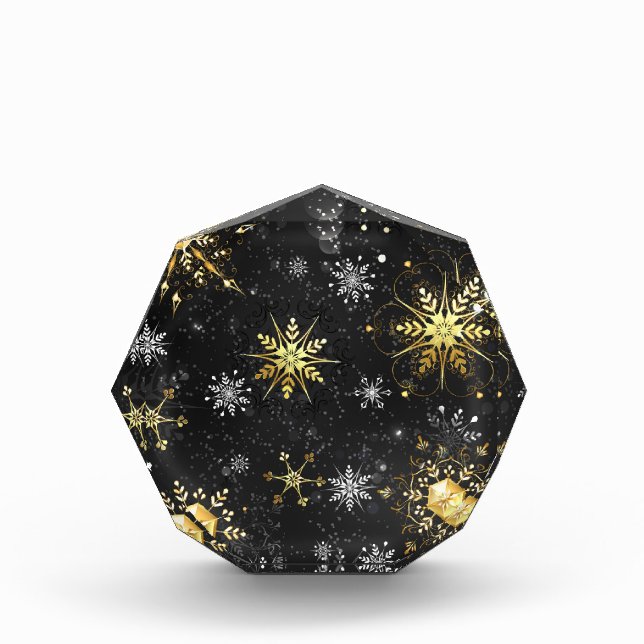Xmas Golden Snowflakes on Black Background Photo Block (Front)