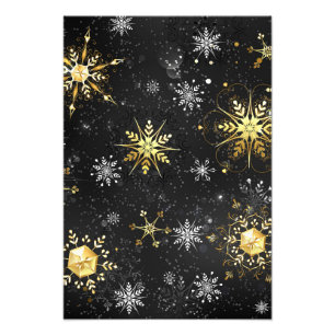 Xmas Golden Snowflakes on Black Background Photo Print