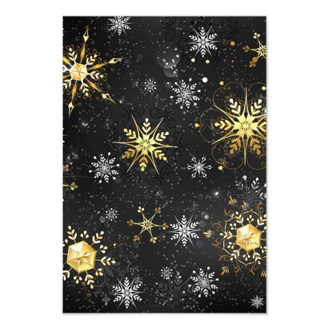 Xmas Golden Snowflakes on Black Background Photo Print (Front)