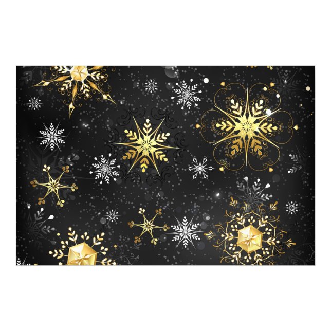 Xmas Golden Snowflakes on Black Background Photo Print (Front)