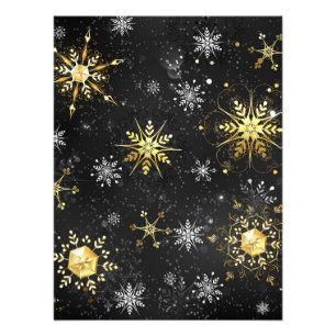 Xmas Golden Snowflakes on Black Background Photo Print