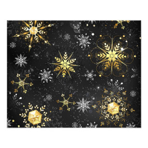 Xmas Golden Snowflakes on Black Background Photo Print