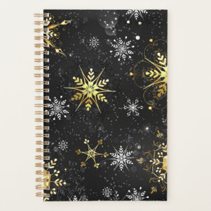 Xmas Golden Snowflakes on Black Background Planner