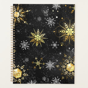 Xmas Golden Snowflakes on Black Background Planner