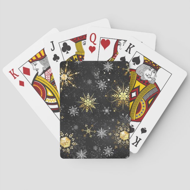 Xmas Golden Snowflakes on Black Background Playing Cards (Back)