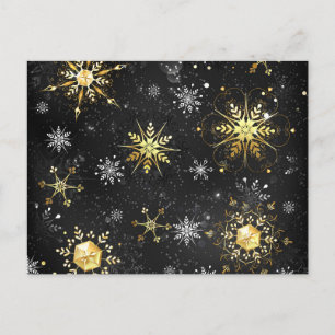 Xmas Golden Snowflakes on Black Background Postcard