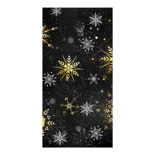 Xmas Golden Snowflakes on Black Background Poster (Front)