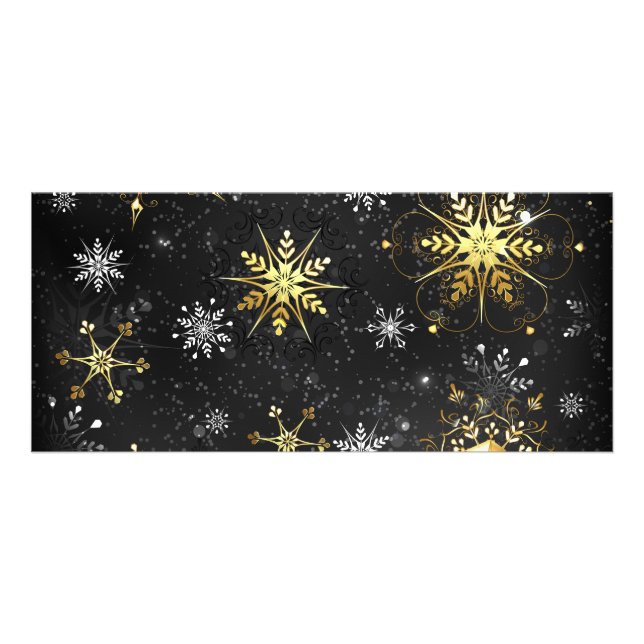 Xmas Golden Snowflakes on Black Background Rack Card (Front)
