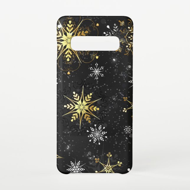 Xmas Golden Snowflakes on Black Background Samsung Galaxy Case (Back)