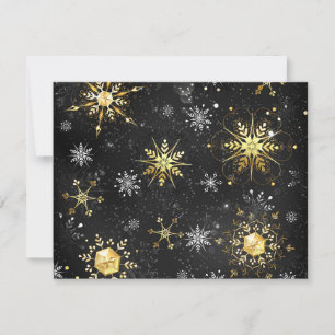 Xmas Golden Snowflakes on Black Background Save The Date