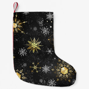 Xmas Golden Snowflakes on Black Background Small Christmas Stocking