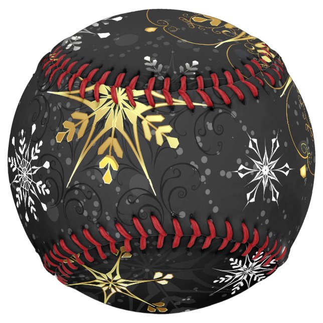 Xmas Golden Snowflakes on Black Background Softball (Front)