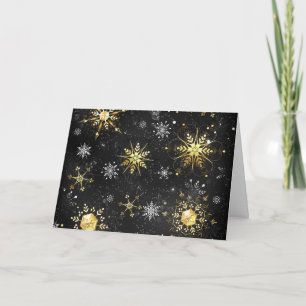Xmas Golden Snowflakes on Black Background Thank You Card
