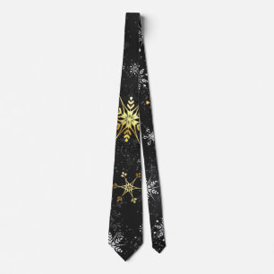 Xmas Golden Snowflakes on Black Background Tie