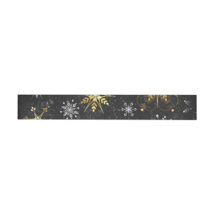 Xmas Golden Snowflakes on Black Background Wraparound Address Label
