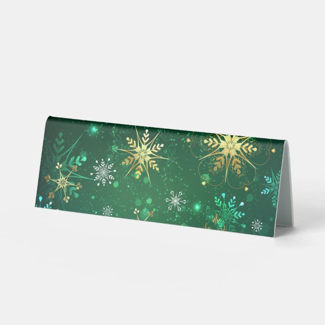 Xmas Golden Snowflakes on Green Background (Front)