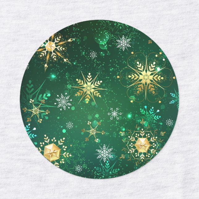 Xmas Golden Snowflakes on Green Background (Design 1)