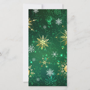 Xmas Golden Snowflakes on Green Background