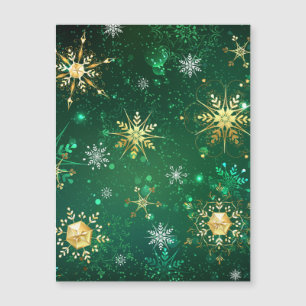 Xmas Golden Snowflakes on Green Background