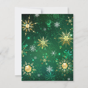 Xmas Golden Snowflakes on Green Background