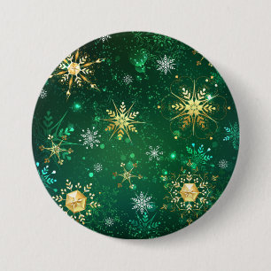 Xmas Golden Snowflakes on Green Background 7.5 Cm Round Badge