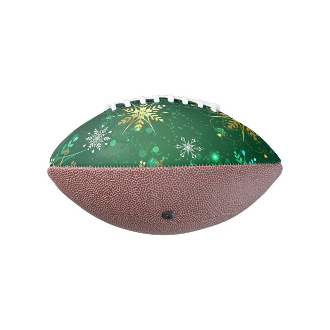 Xmas Golden Snowflakes on Green Background American Football (Rotated 270)