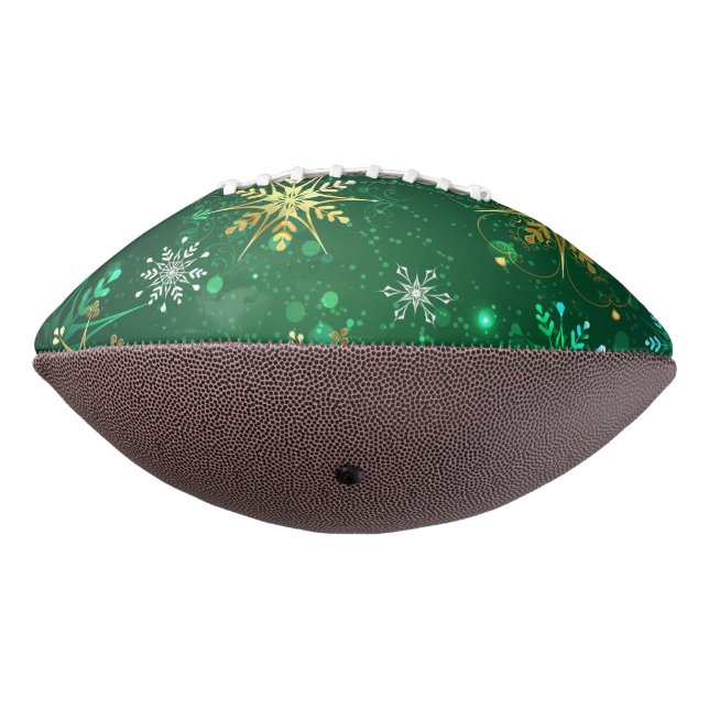 Xmas Golden Snowflakes on Green Background American Football (Rotated 270)